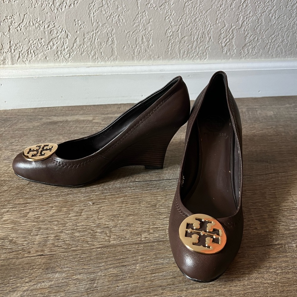 Tory Burch Sophie Wedges Brown Leather